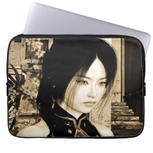 Vintage Asian Woman Portrait Art Laptop Sleeve