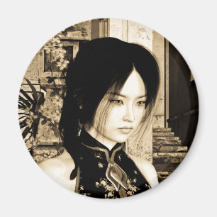 Vintage Asian Woman Portrait Art Magnet