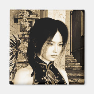 Vintage Asian Woman Portrait Art Magnet