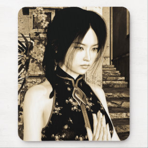 Vintage Asian Woman Portrait Art Mouse Mat