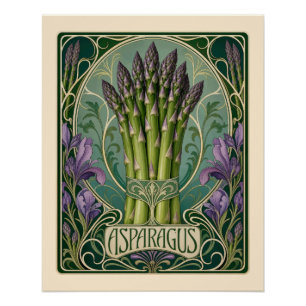 Vintage Asparagus Art Nouveau Style Kitchen Art Poster