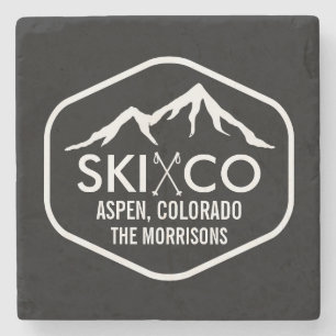 Vintage Aspen Colorado Ski Mountain Custom Drink Stone Coaster