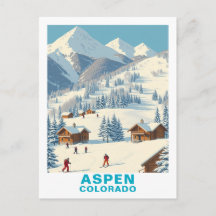 Vintage Aspen Skiing, Colorado Travel Postcard