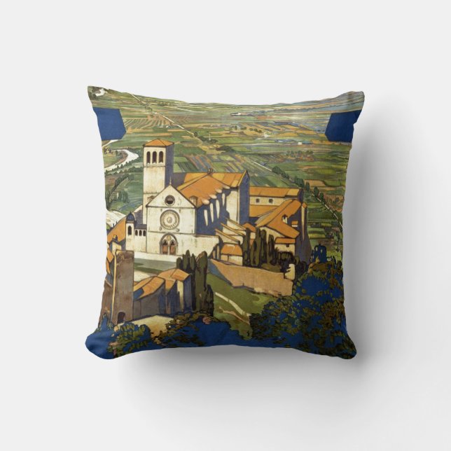 Vintage Assisi Italy Travel Tourism Advertisement Cushion (Front)