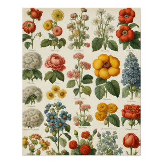 Vintage Assorted Floral Flowers Poster