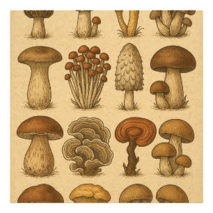 Vintage Assorted Mushrooms Photo Print