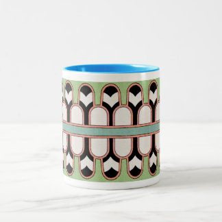 Vintage Assyrian Art Deco Geometric Pattern Mint Two-Tone Coffee Mug