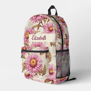 Vintage Aster Flower In Pink Pattern No3 Printed Backpack