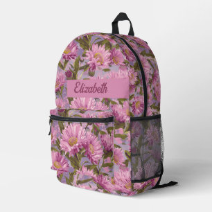 Vintage Aster Flower In Pink Pattern No4 Printed Backpack