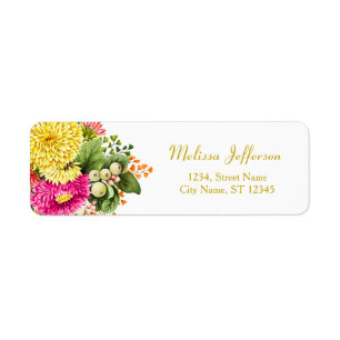 Vintage Asters Hot Pink Return Address Label