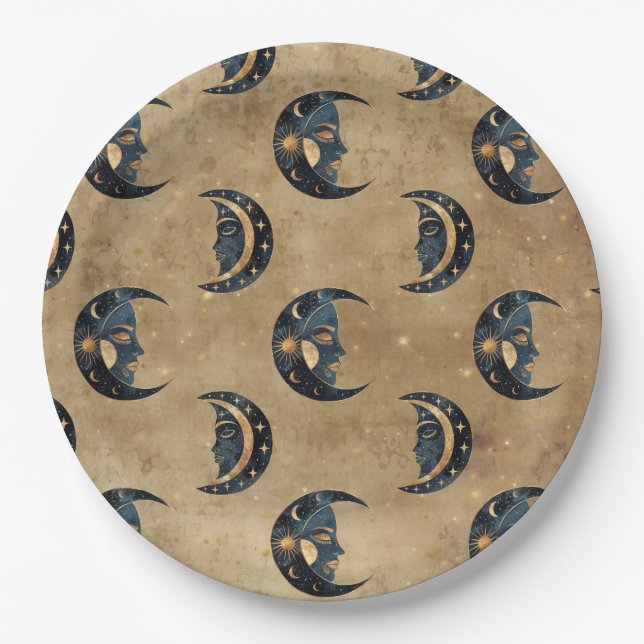 Vintage Astrology Moon Star Pattern Paper Plate (Front)