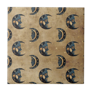Vintage Astrology Moon Star Pattern Tile