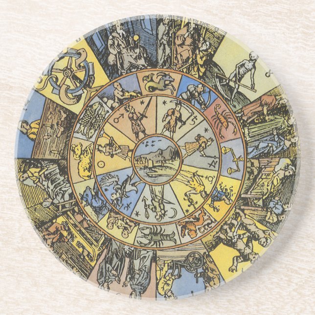 Vintage Astrology, Renaissance Zodiac Wheel, 1555 Coaster (Front)