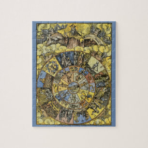 Vintage Astrology, Renaissance Zodiac Wheel, 1555 Jigsaw Puzzle