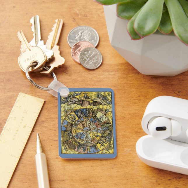Vintage Astrology, Renaissance Zodiac Wheel, 1555 Key Ring (Desk)