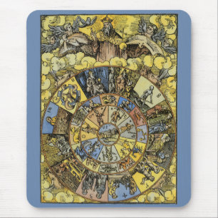 Vintage Astrology, Renaissance Zodiac Wheel, 1555 Mouse Mat