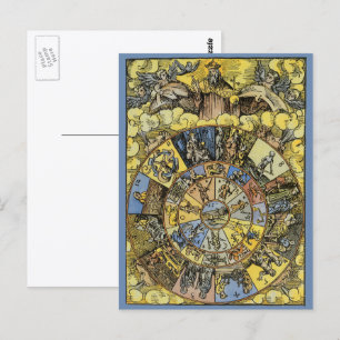 Vintage Astrology, Renaissance Zodiac Wheel, 1555 Postcard