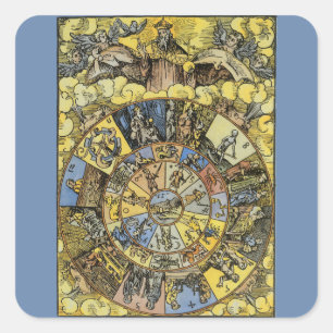 Vintage Astrology, Renaissance Zodiac Wheel, 1555 Square Sticker