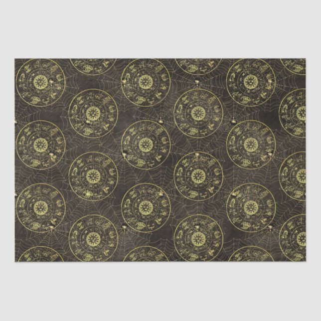 Vintage Astrology Zodiac and Cobweb Magical Tissue Paper (Front)