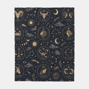 Vintage Astrology Zodiac Pattern Fleece Blanket