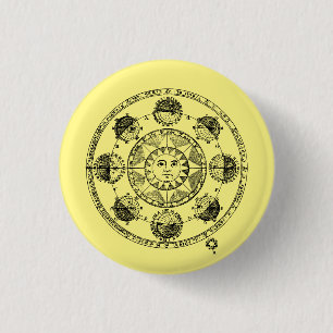 Vintage Astrology Zodiac Wheel 3 Cm Round Badge