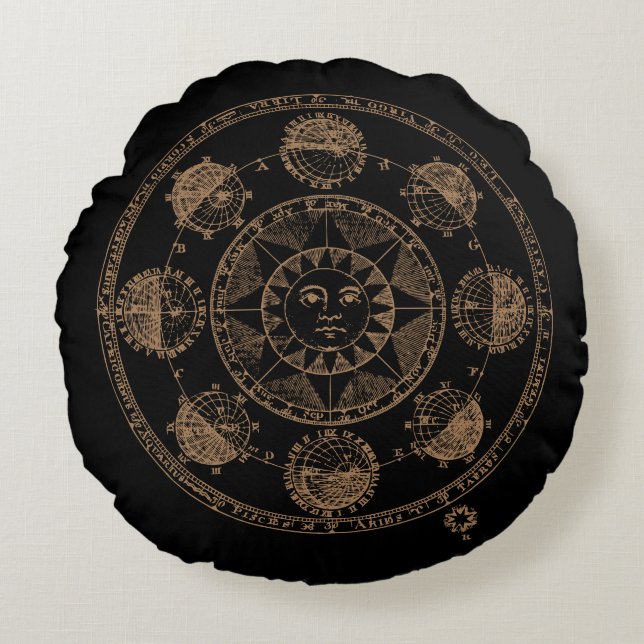 Vintage Astrology Zodiac Wheel Round Cushion (Front)