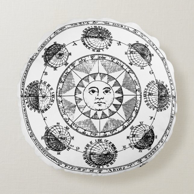 Vintage Astrology Zodiac Wheel Round Cushion (Front)