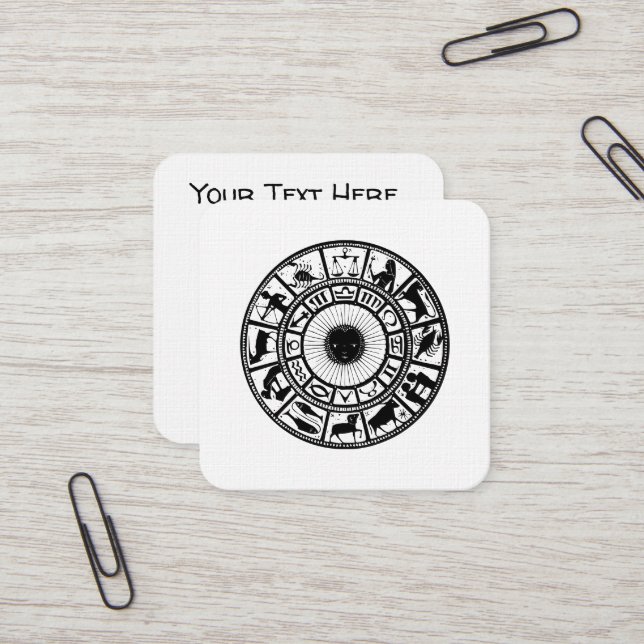 Vintage Astrology Zodiac Wheel Square Business Card (Front/Back In Situ)