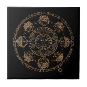 Vintage Astrology Zodiac Wheel Tile