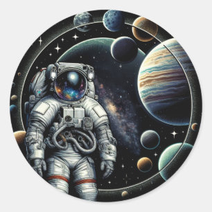 Vintage Astronaut and Planets Classic Round Sticker
