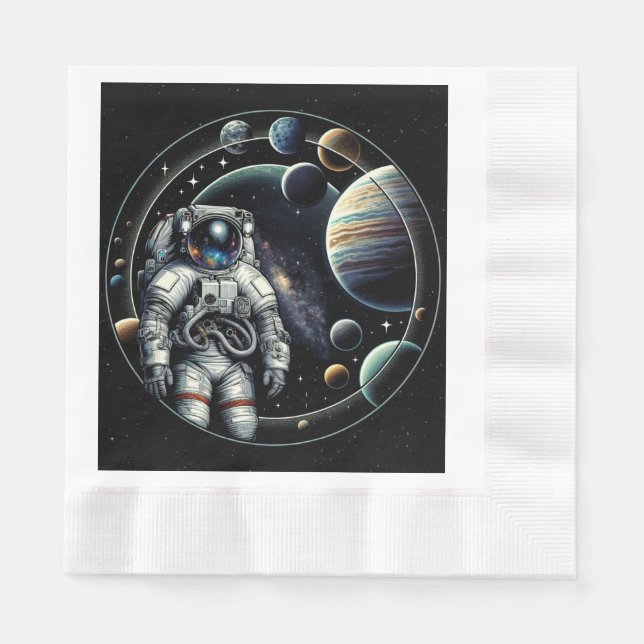 Vintage Astronaut and Planets Napkin (Front)