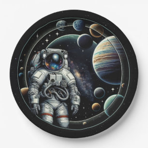 Vintage Astronaut and Planets Paper Plate
