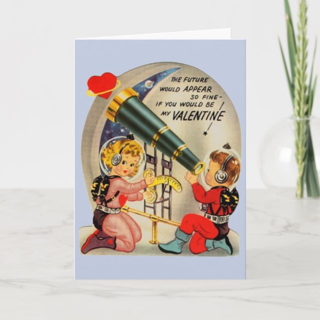 Vintage Astronaut Astronomer Valentine's Day Card (Front)