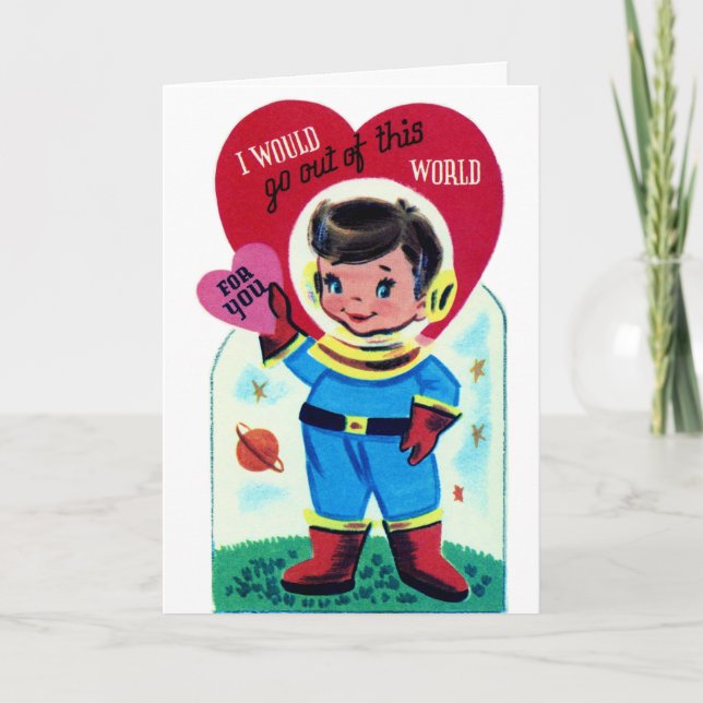 Vintage Astronaut Boy Valentine Holiday Card (Front)