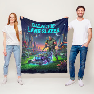 Vintage Astronaut Cosmic Lawn Mower Space Fleece Blanket
