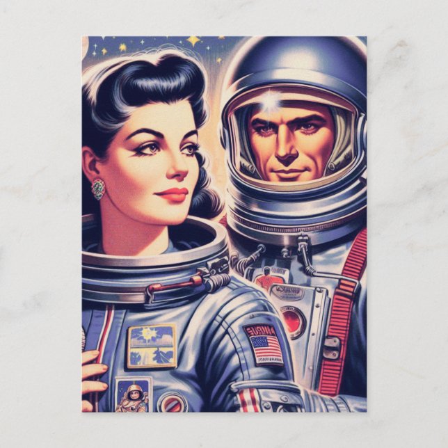 Vintage Astronaut Illustration Postcard (Front)