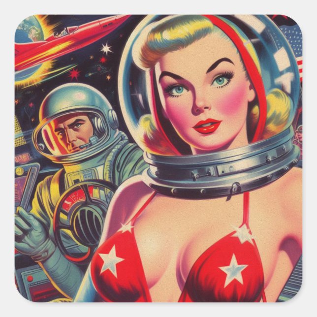 Vintage Astronaut Pin-up Square Sticker (Front)