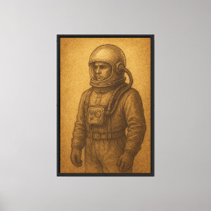 Vintage Astronaut Sketch on Aged Paper Canvas Print