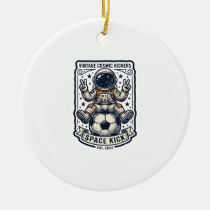 Vintage Astronaut Soccer Peace Sign Shirt Design_1 Ceramic Tree Decoration