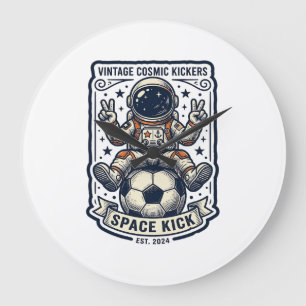 Vintage Astronaut Soccer Peace Sign Shirt Design_1 Large Clock