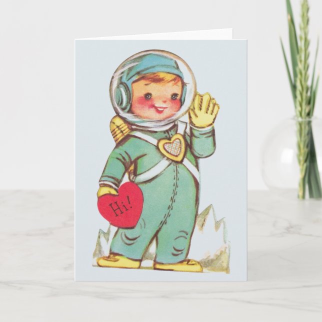 Vintage Astronaut Valentine Greeting Card (Front)
