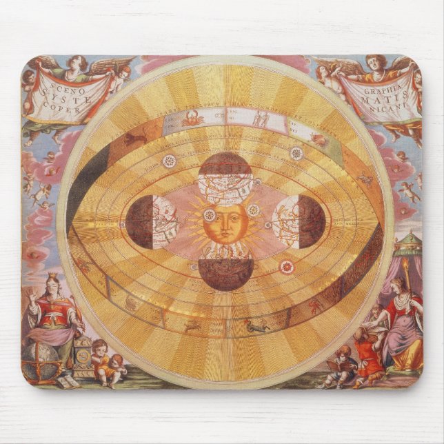 Vintage Astronomy, Antique Copernican Solar System Mouse Mat (Front)