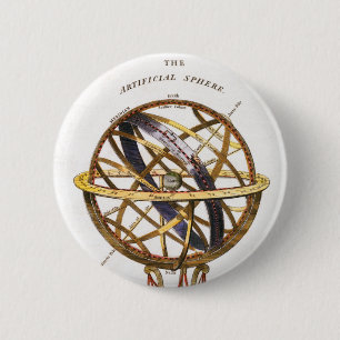 Vintage Astronomy, Artificial or Armillary Sphere 6 Cm Round Badge