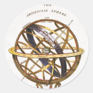 Vintage Astronomy, Artificial or Armillary Sphere Classic Round Sticker