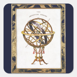 Vintage Astronomy, Artificial or Armillary Sphere Square Sticker
