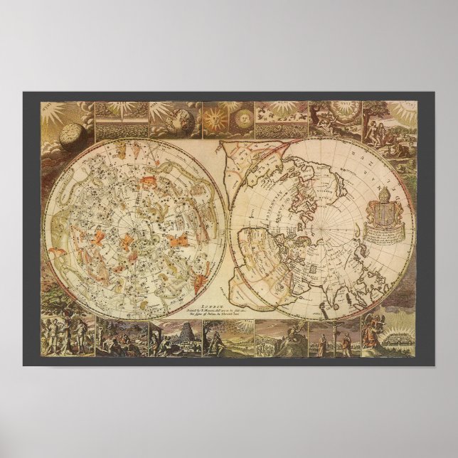 Vintage Astronomy, Celestial Planisphere Map Poster (Front)