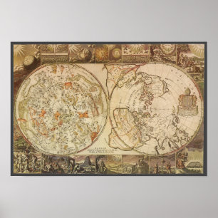 Vintage Astronomy, Celestial Planisphere Map Poster