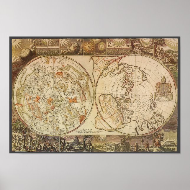 Vintage Astronomy, Celestial Planisphere Map Poster (Front)