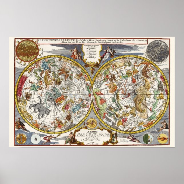 Vintage Astronomy, Celestial Planisphere Map Poster (Front)