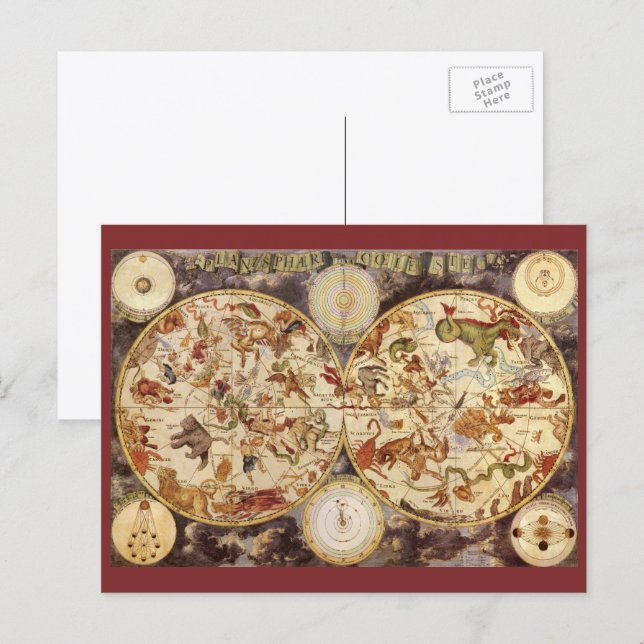 Vintage Astronomy Constellations, Frederik de Wit Postcard (Front/Back)